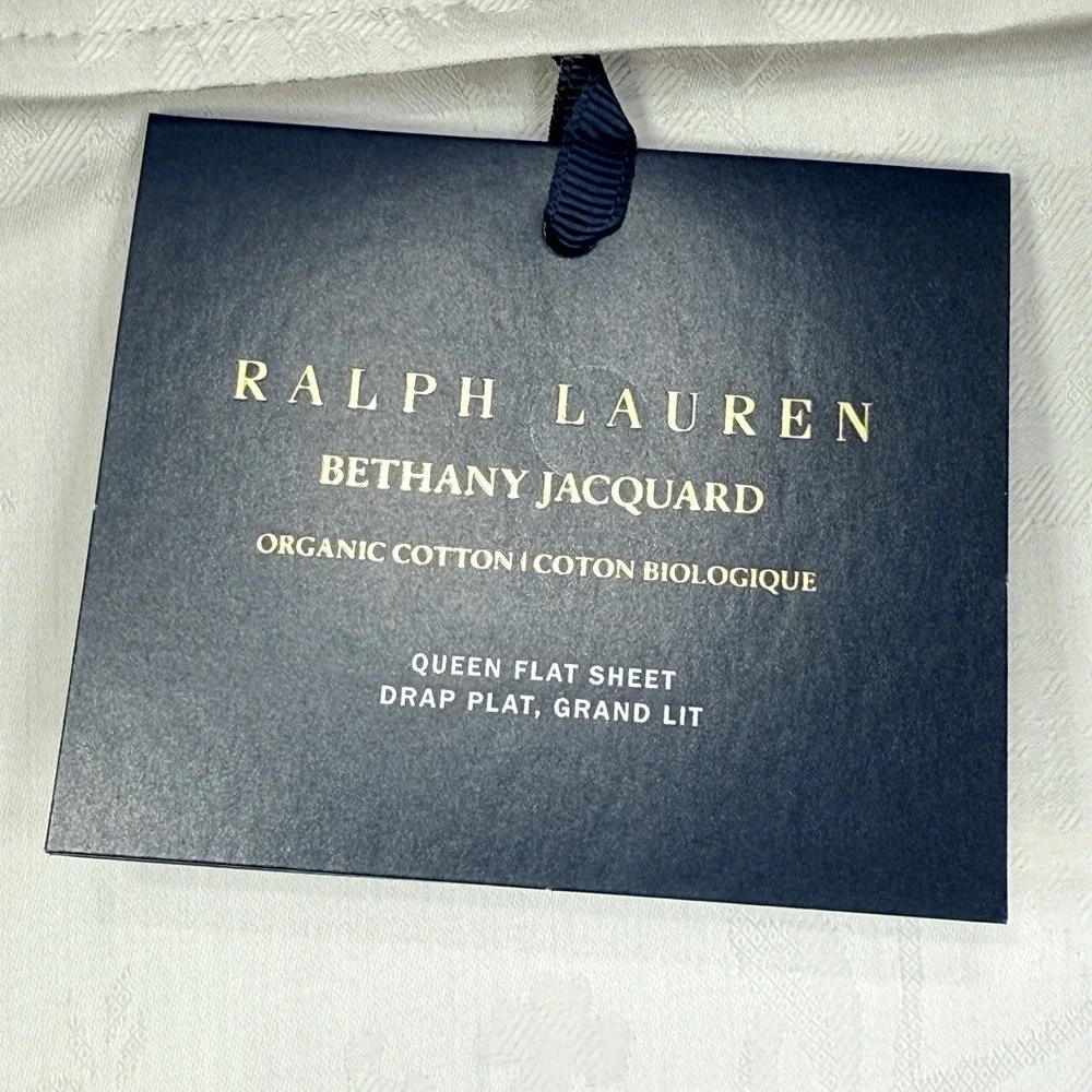 Ralph Lauren‎ Queen Bethany Jacquard Flat Sheet Silver Organic Cotton NEW $215